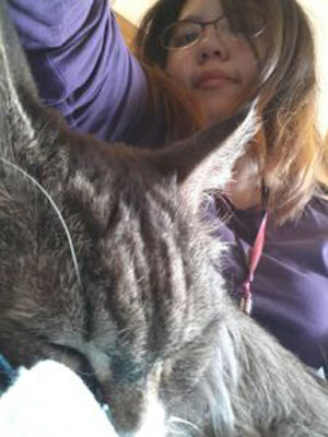 selfie of a woman with her cat