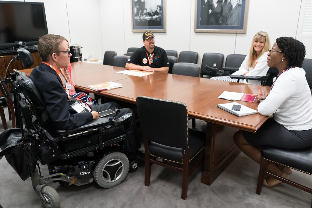 United Spinal advocates attending Roll on Capitol Hill met with their congressional reps to discuss just how important their power wheelchairs are to living independently and pursuing their personal and professional goals.