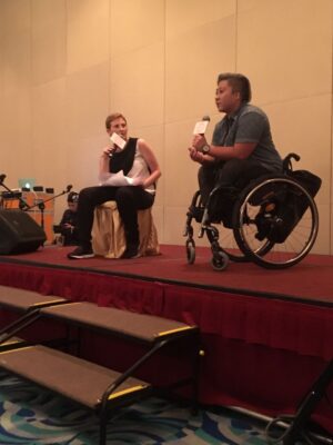 paraplegic woman engages in public speaking