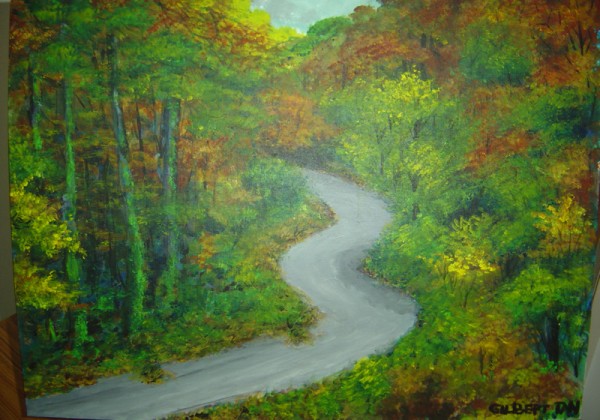 a landscape painting done by quadriplegic artist Gilbert Tan