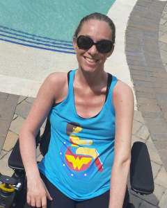 Ali wearing a wonder woman t shirt