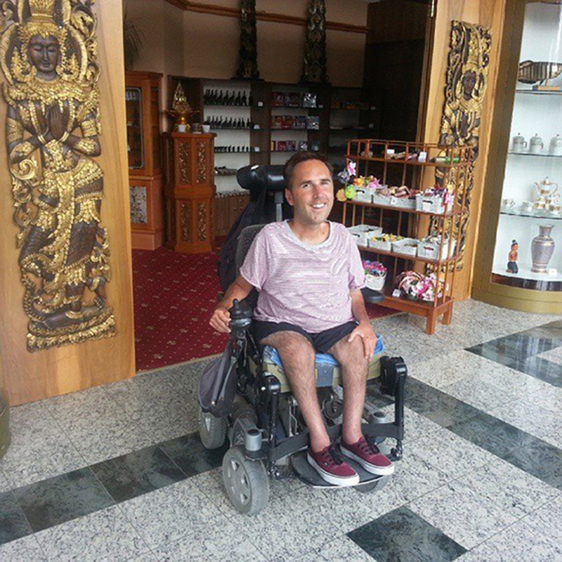 Martyn in his wheelchair in Europe