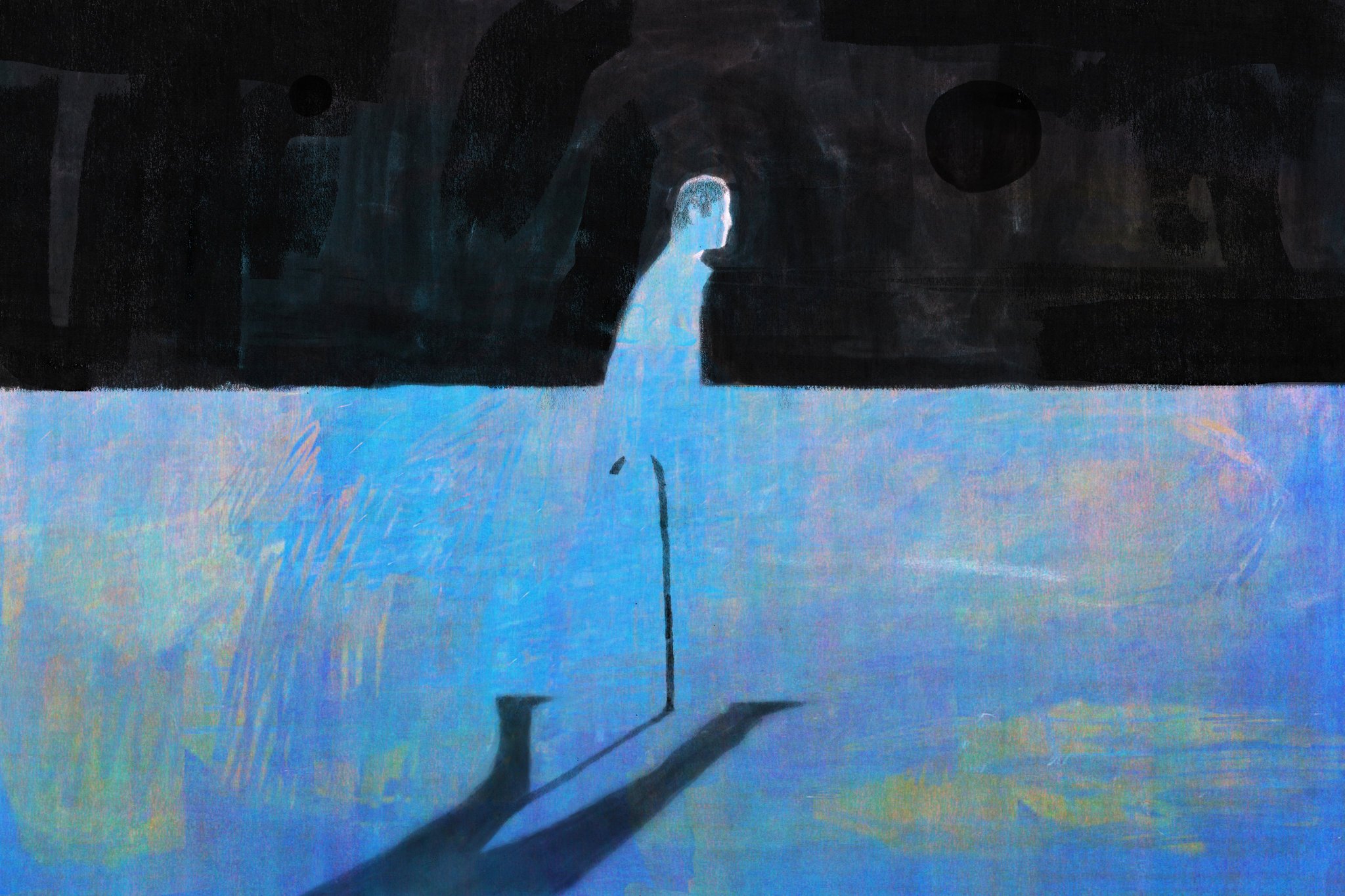 painting of man walking with cane 