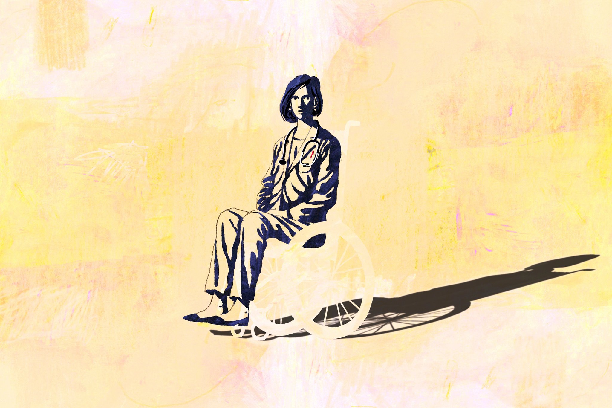 artwork of woman doctor in wheelchair