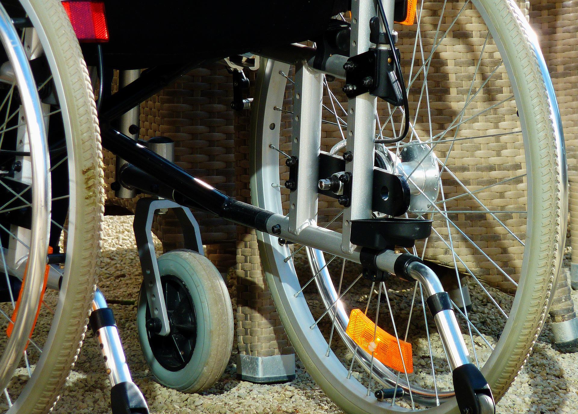 Close up of the back of a wheelchair