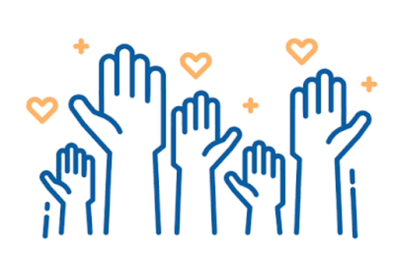 illustration of raised hands hearts and plus signs