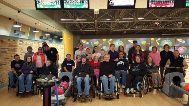 IA chapter members gathered at bowling alley