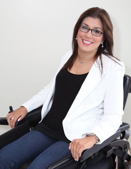 Sabrina Cohen pictured in powerchair