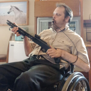 Ouellette shown using the Fork Town Trigger Assist in mouth on his ridge