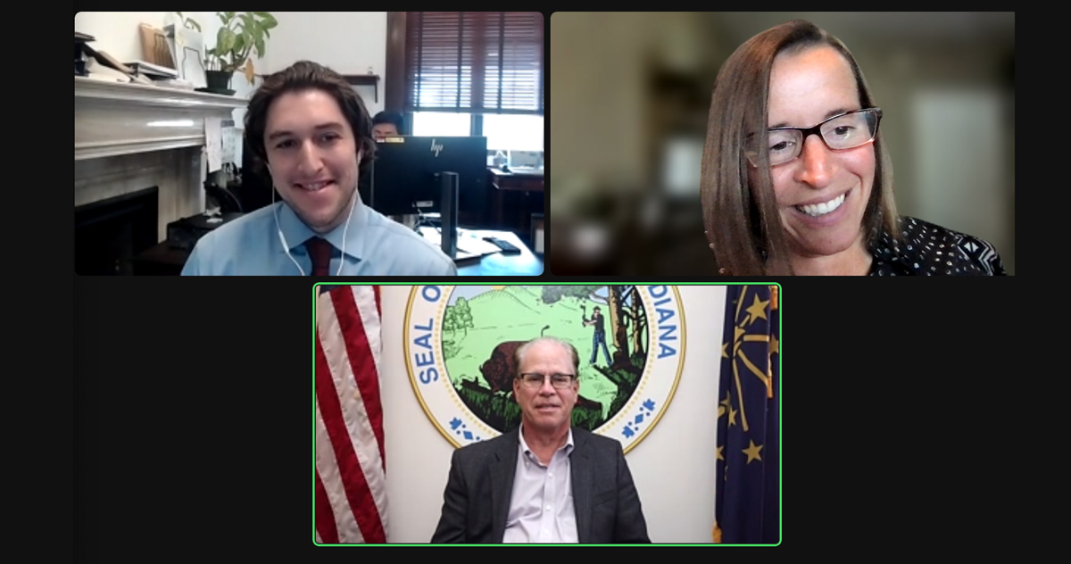 Zoom screenshot wuth Annie, Hunter Jones and Sen. Mike Braun