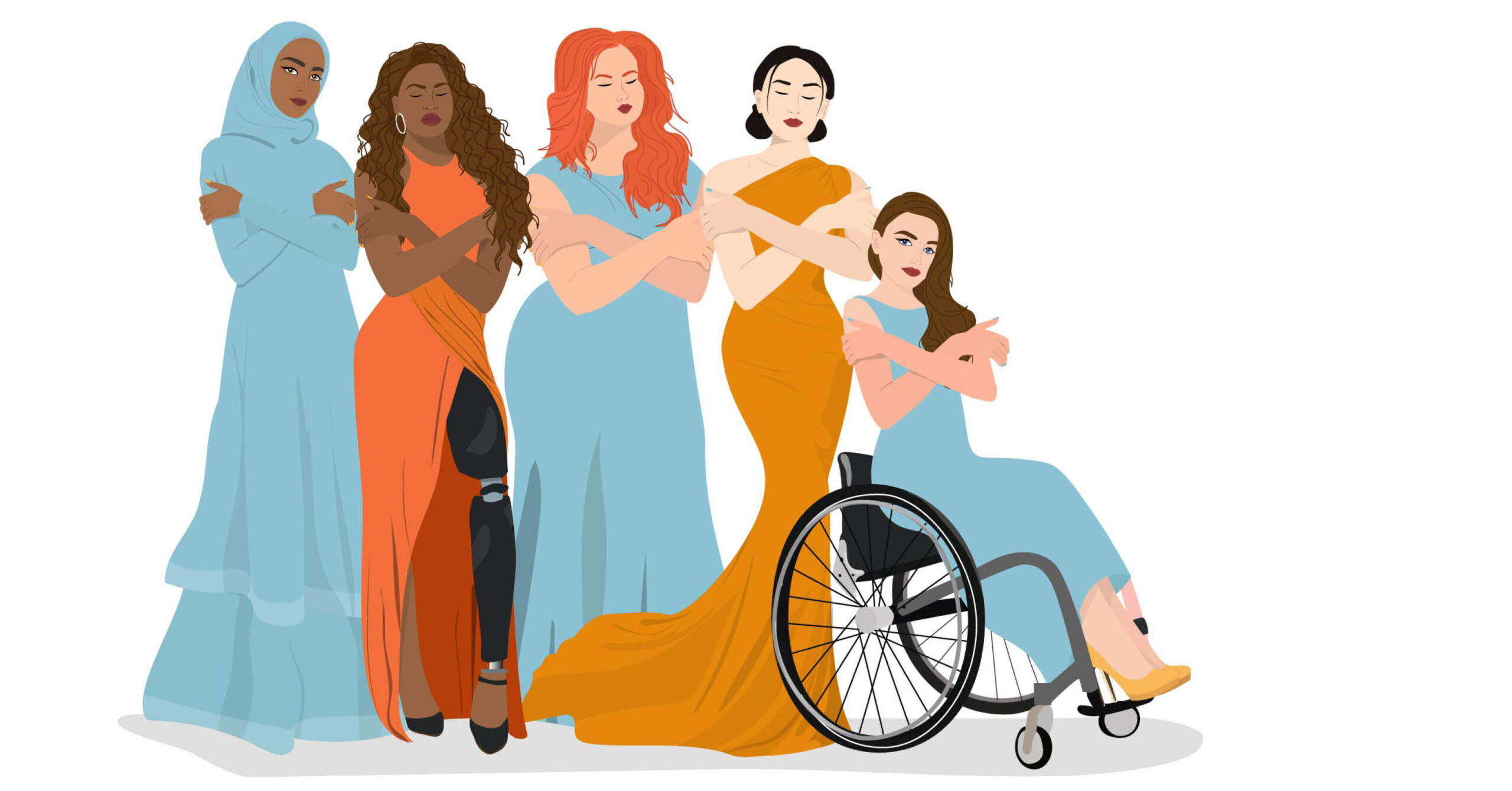 An illustration depicting a diverse group of women with their arms crossed in honor of international women's day.