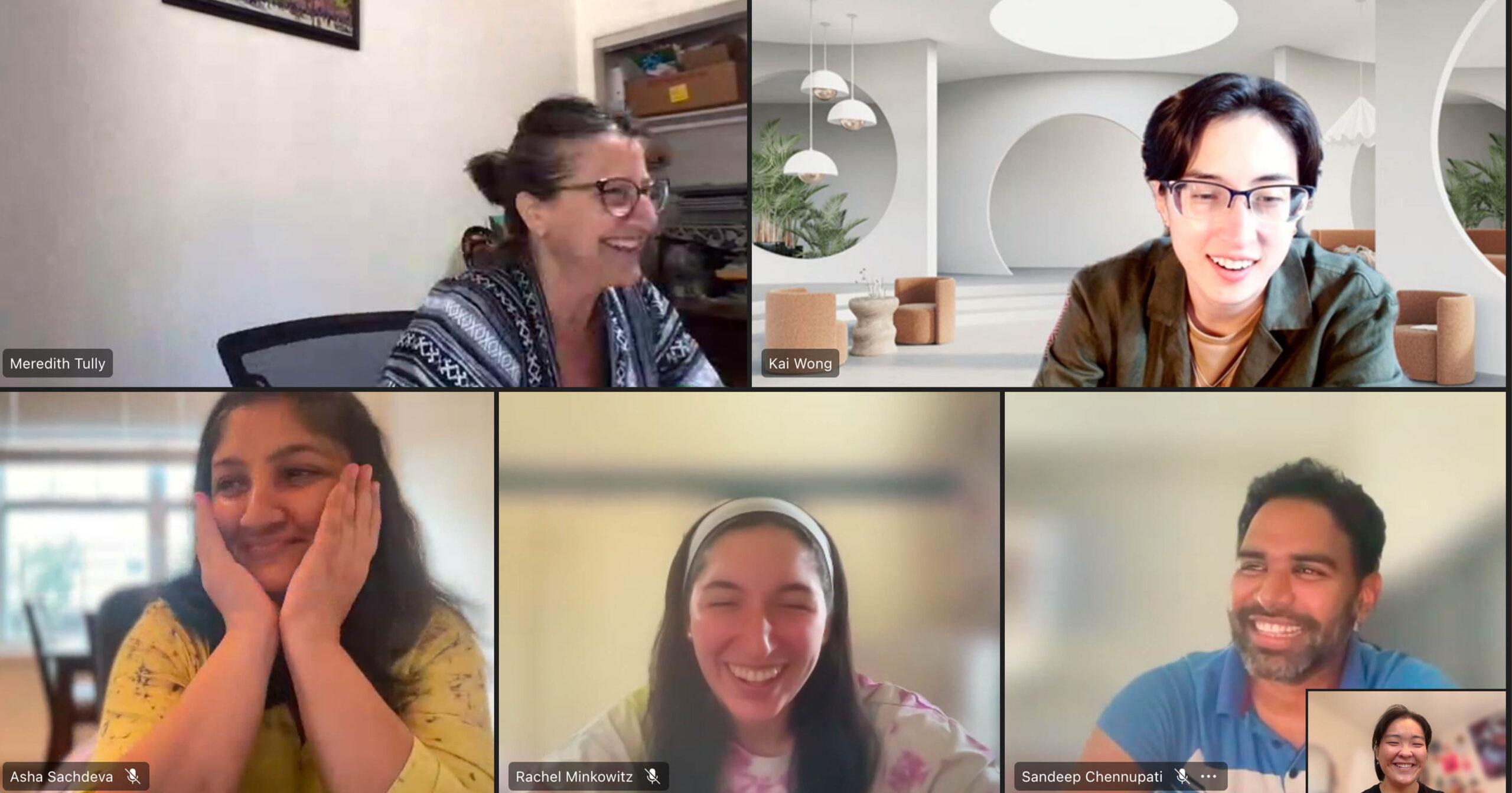 Six Teladoc Health employees in a video call with warm smiles