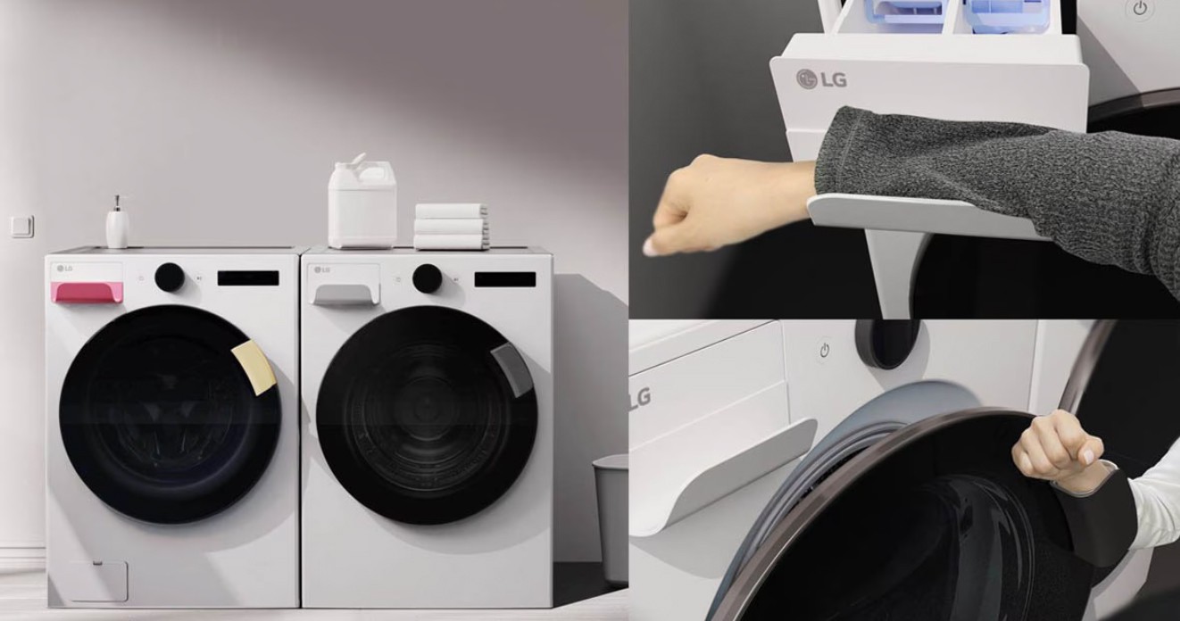 Universal UP’s Easy Handle Kit comes with detachable handles for the door and detergent drawer for LG’s washer. Photo credit: LG
