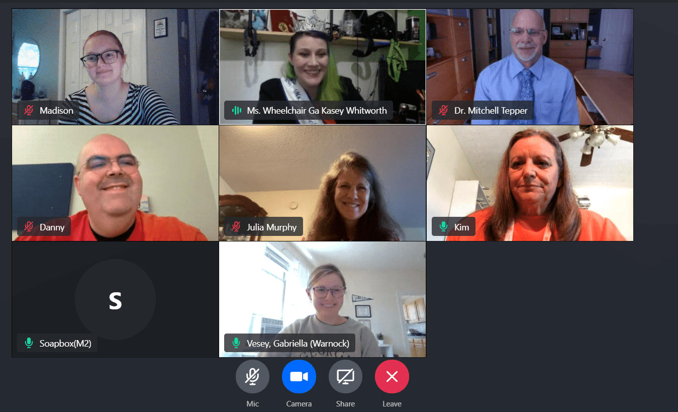 Screen shot of Zoom meeting featuring 5 women and 2 men